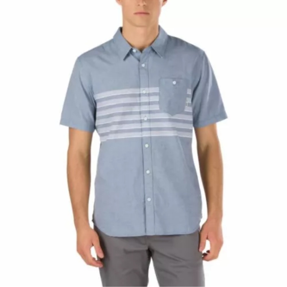 Men’s vans off the wall Wallace pocket button down shirt , blue stripe